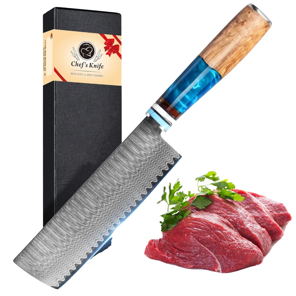 Küchenmesser, Damaststahlklinge, Ergonomischer Griff, Nakiri