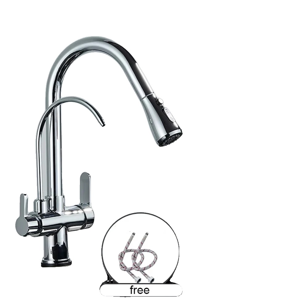 Wasserfilterarmatur, Doppelgriff, Ausziehbare Auslauf, Chrom
