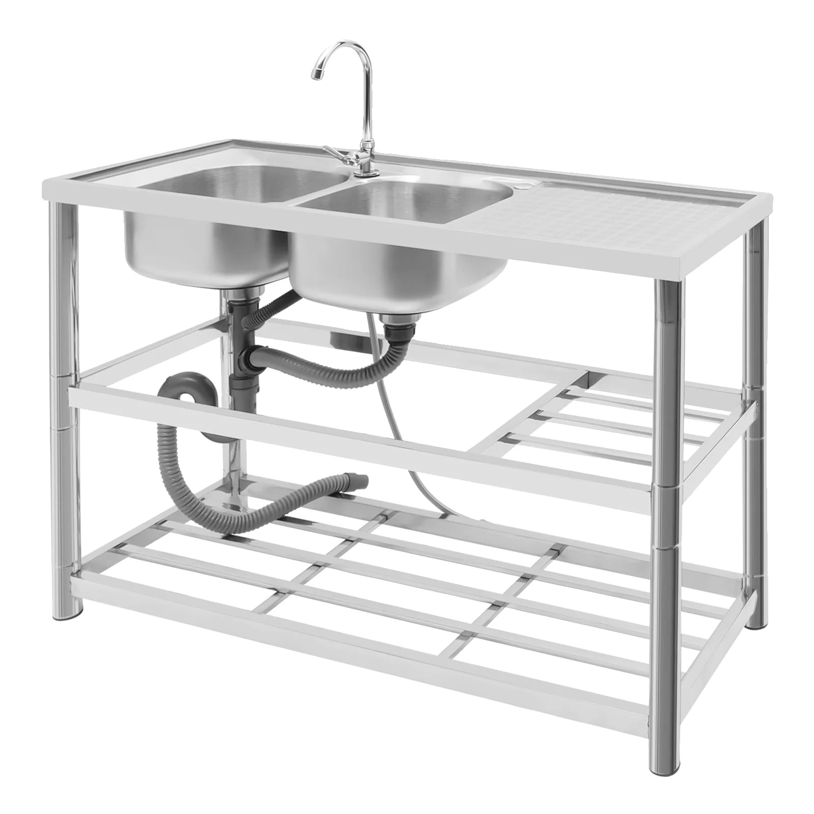 Küchenspüle, Doppelbecken, Edelstahl, Silber