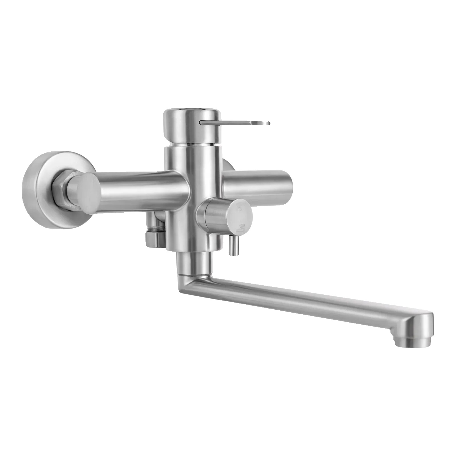 Küchenarmatur, 360° Drehbar, Wandmontiertes Design, Edelstahl, Silber