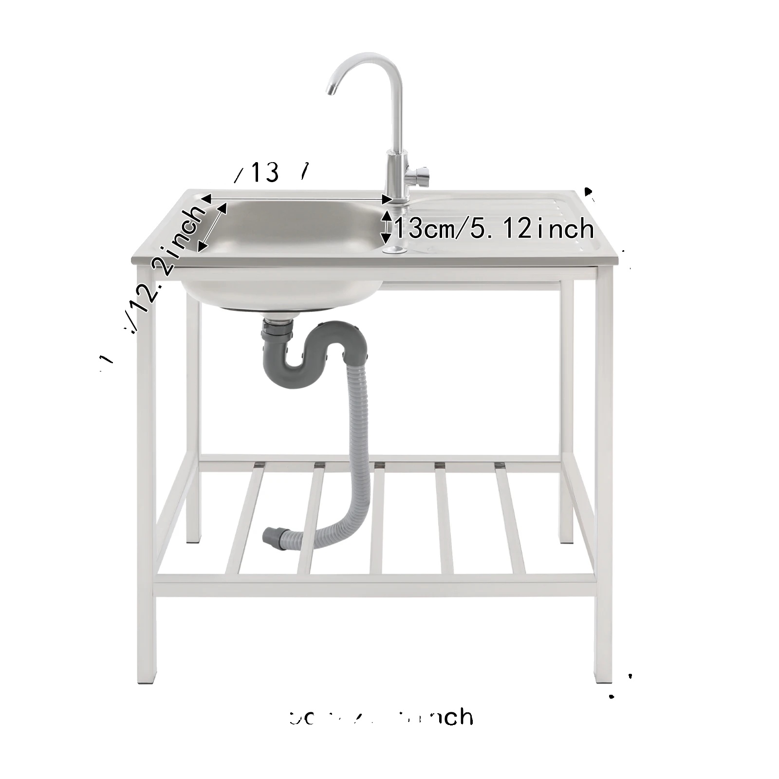 Edelstahlspüle, Einzelbecken, 360° Drehbarer Wasserhahn, Silber