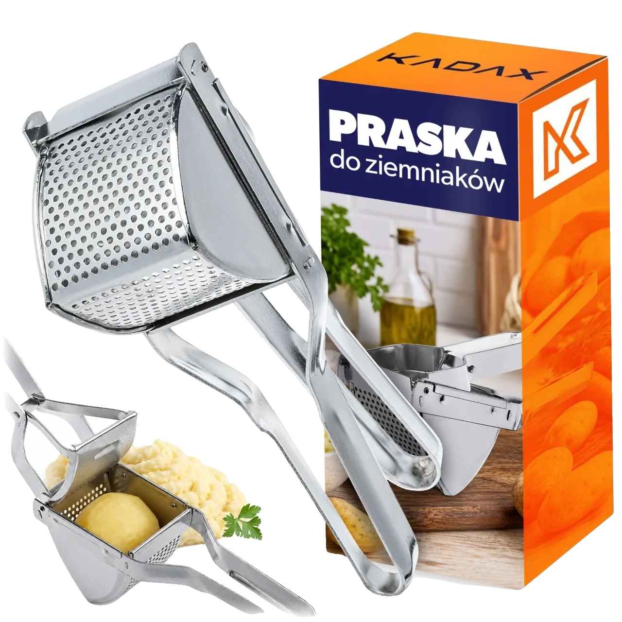 Kartoffelpresse, Langlebiger Edelstahl, Ergonomische Griffe, Silber