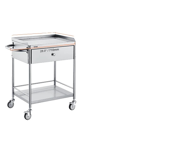 Nutzwagen, Langlebiger Edelstahl, Abschließbare Rollen, 2-lagiger Schublade