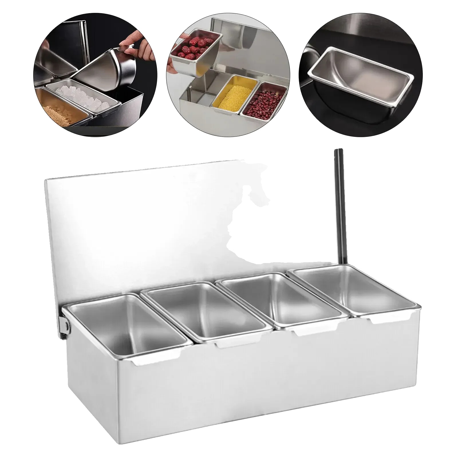 Zutatenbehälter, 4 Fächer, Abnehmbares Gitter, Silber
