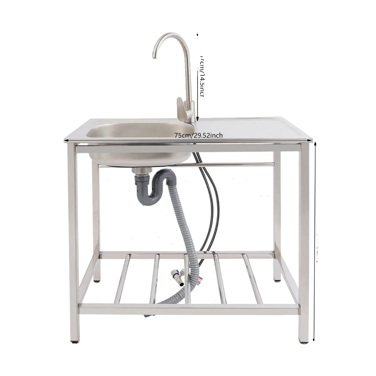 Utility Sink, Freistehendes Design, Inklusive Wasserhahn, Silber