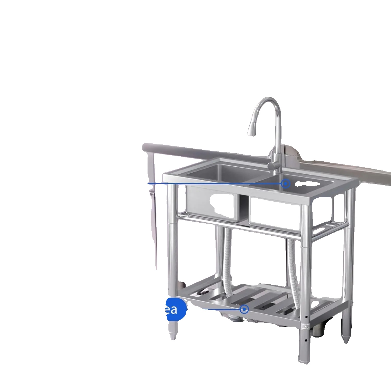 Küchenspüle, Edelstahlkonstruktion, Flexible Wasserhähne, Silber