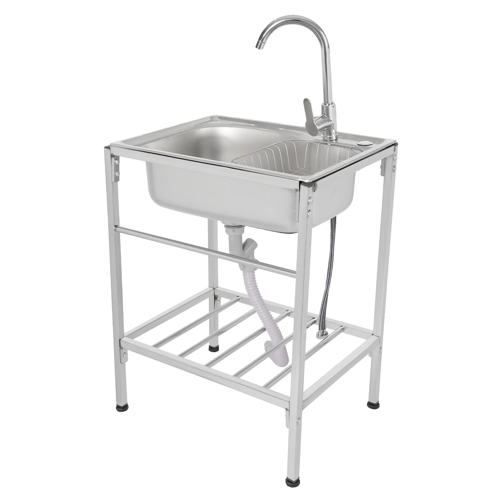 Küchenspülenunterschrank, Freistehender Edelstahl, Warm- Und Kaltwasserhahn, Silber