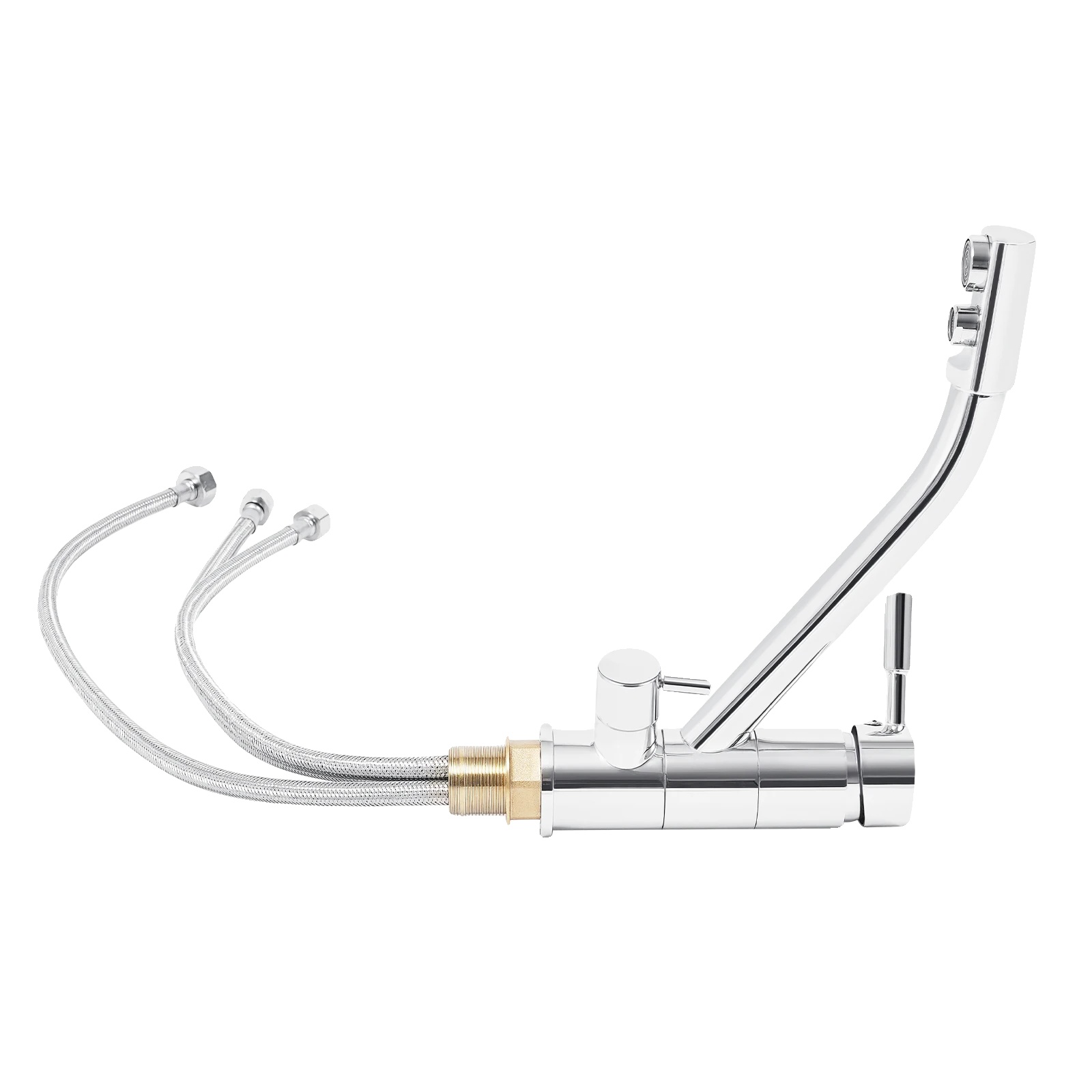 Küchenspülenarmatur, 3-in-1 Design, Langlebige Messingkonstruktion, Silber