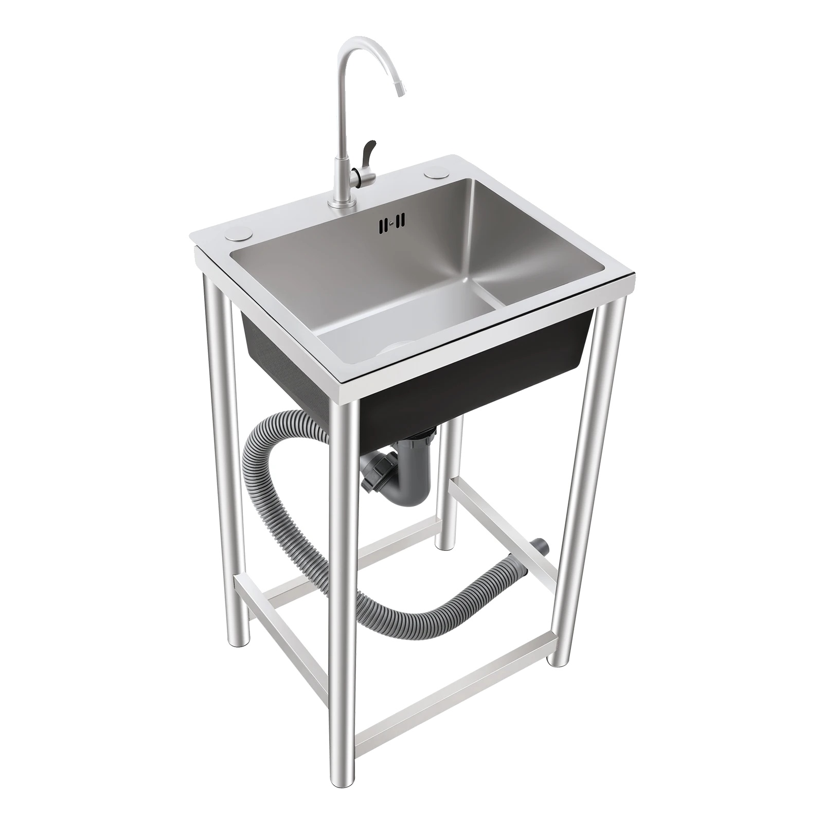 Utility Sink, 360° Drehbarer Wasserhahn, Optimierte Entwässerung, Silber