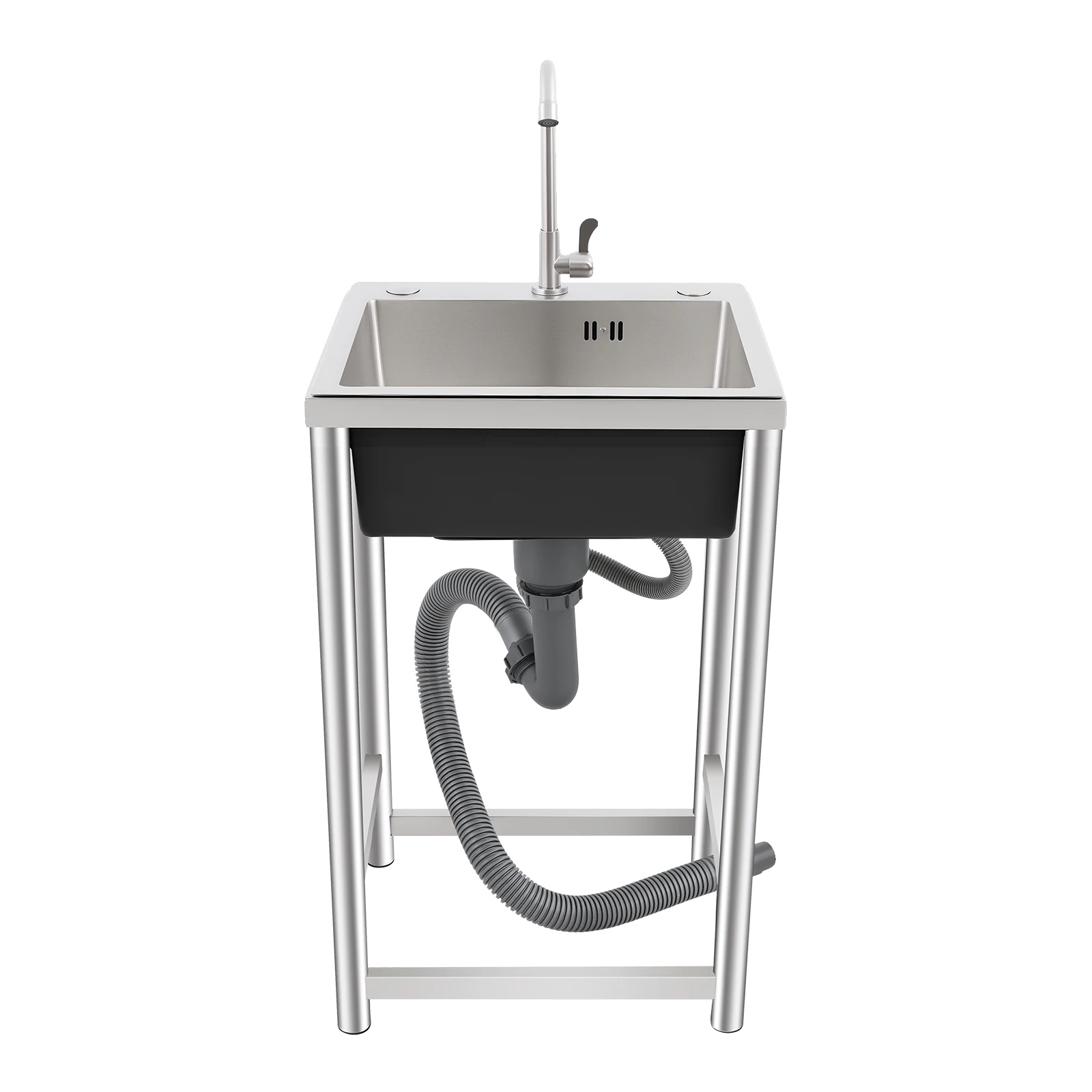 Küchenspüle, 360° Wasserhahn, Verstopfungsfreier Abfluss, Silber