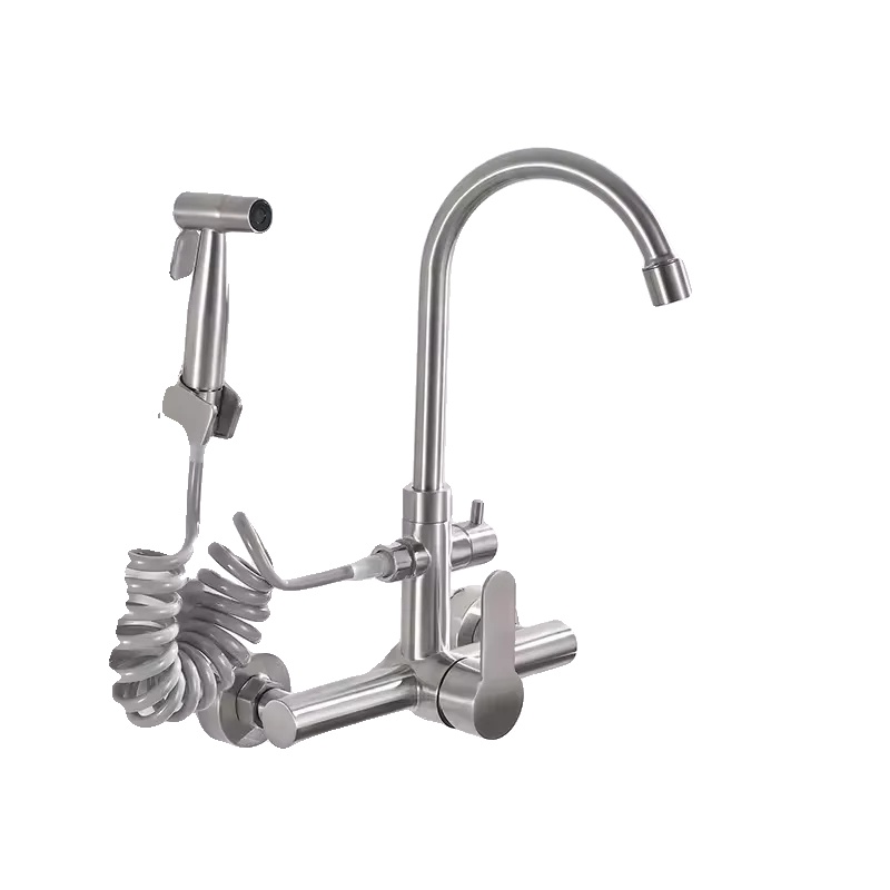 Küchenarmatur, Wandmontage, Dual-handle, Bürstetes Nickel
