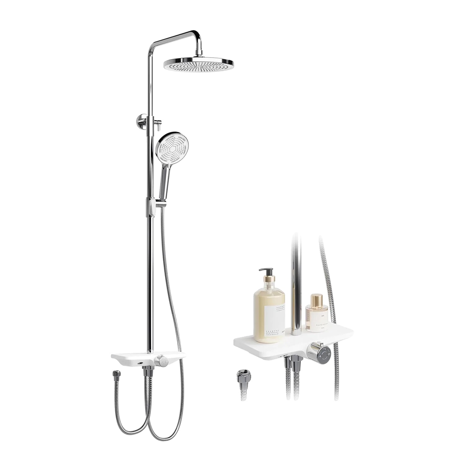 Duschsäule Set, Multifunktionale Handbrause Und Kopfbrause, Edelstahl, Silber