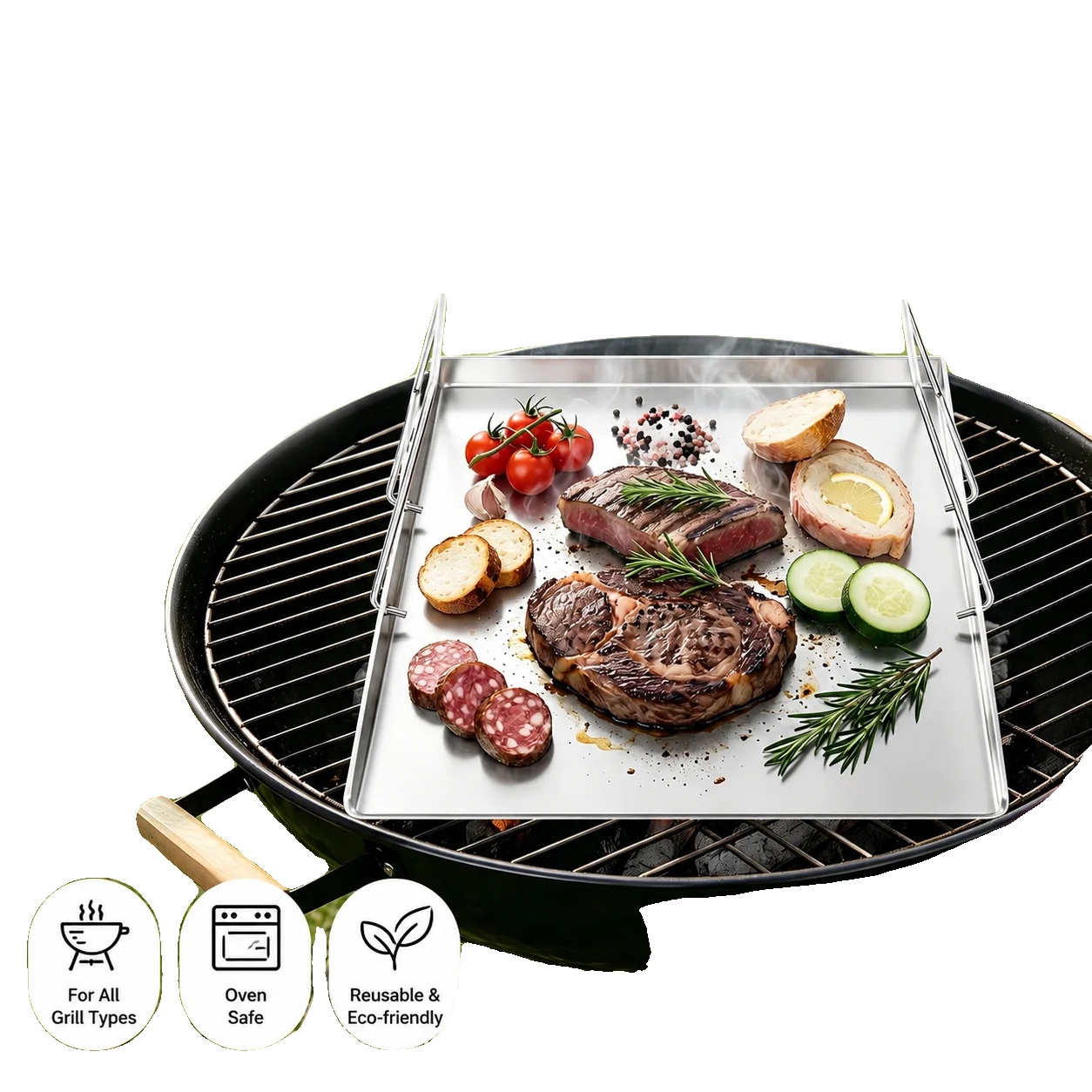 Grillplatte, Edelstahl, 48 X 34 Cm, 5,7 Kg Nettogewicht, Spülmaschinenfest, Rechteckige Form