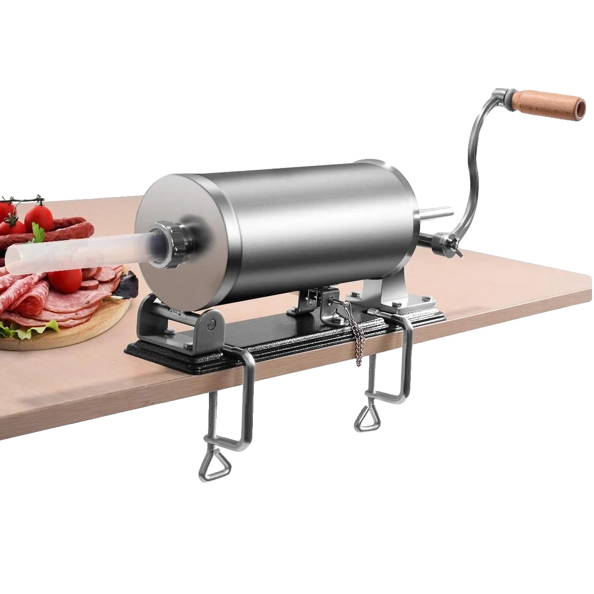 Wurstfüller, 3,6l Kapazität, 4 Füllrohre, Edelstahlmaterial, Horizontales Design, Handbetrieben