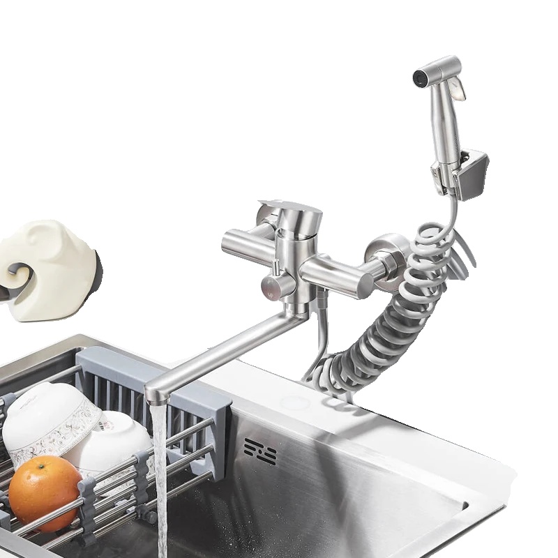 Küchenarmatur, 304 Edelstahl, Wandmontage-design, Nickel