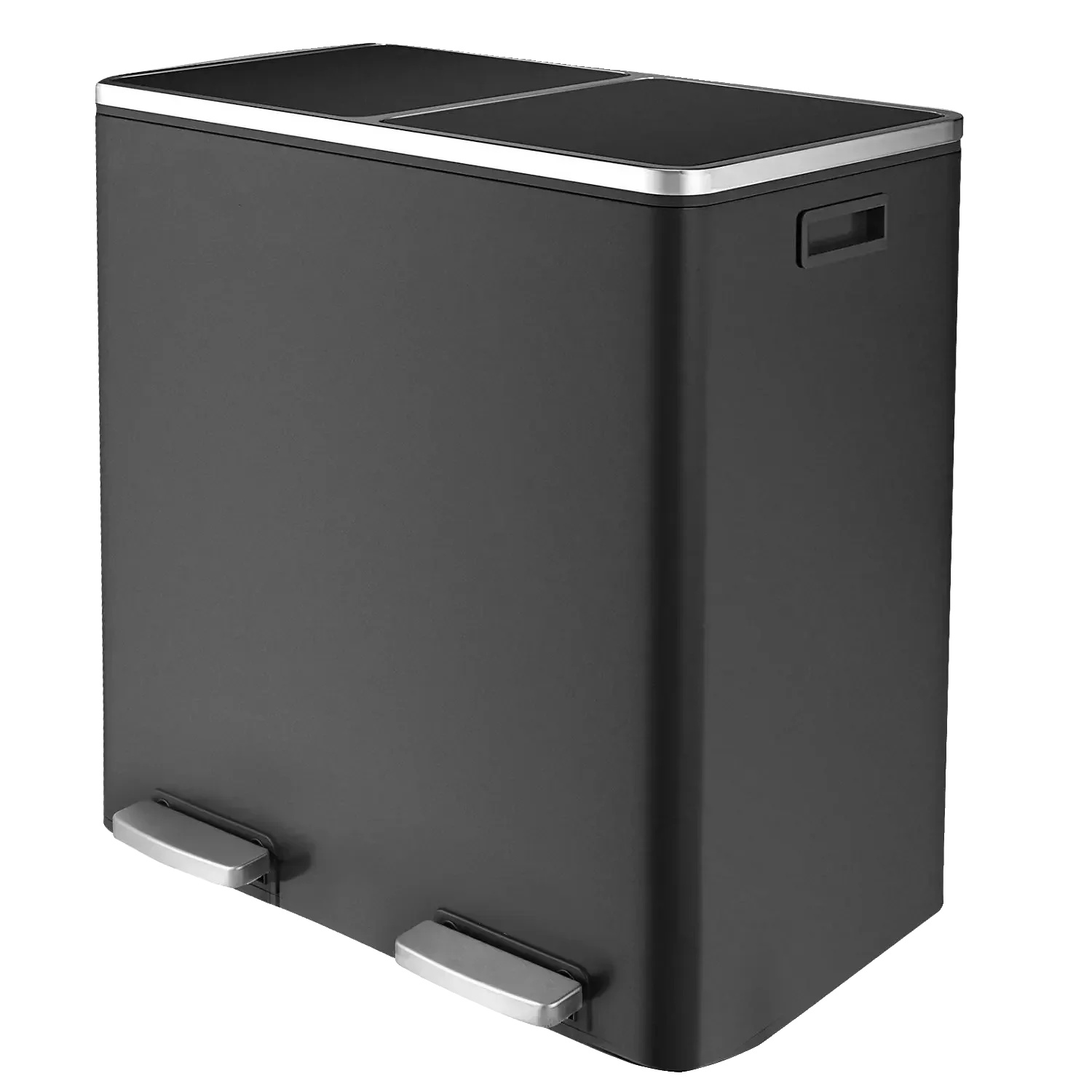 Küchenmüllbehälter, Edelstahl, Soft-close-deckel, Schwarz, 60l-c