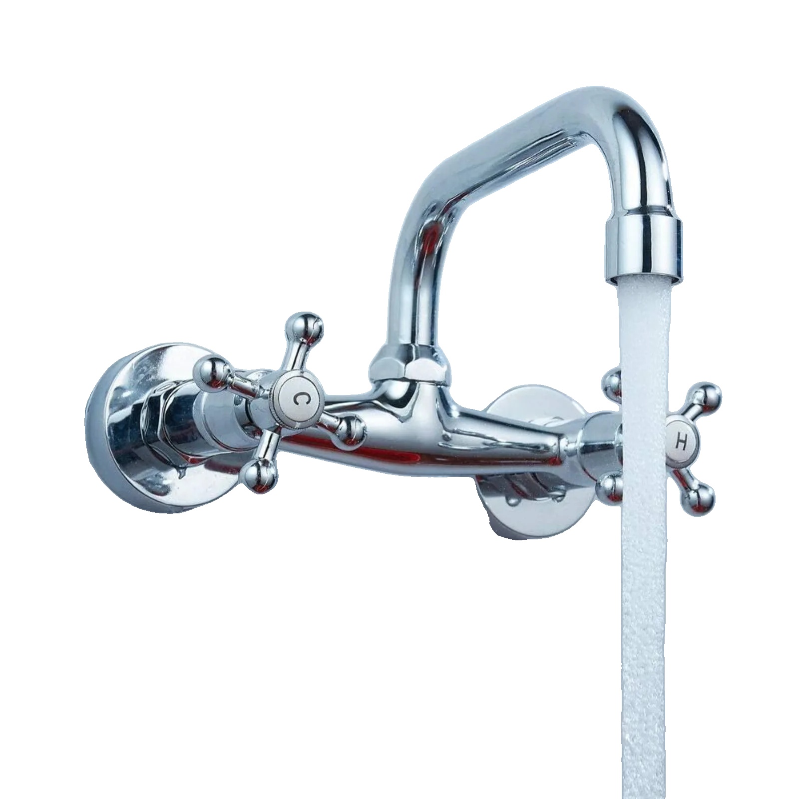 Küchenarmatur, Dual-handle, Drehbarer Auslauf, Deckenmontiert, Gehäuse Aus Edelstahl, Messingventilkern