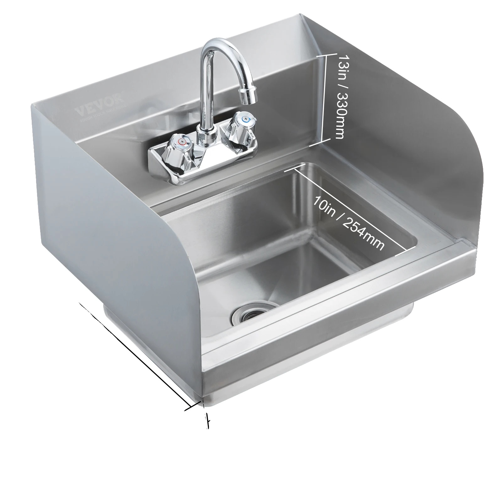 Handwaschbecken, Langlebiger Edelstahl, Auslaufsichere Armatur, Mit Baffle