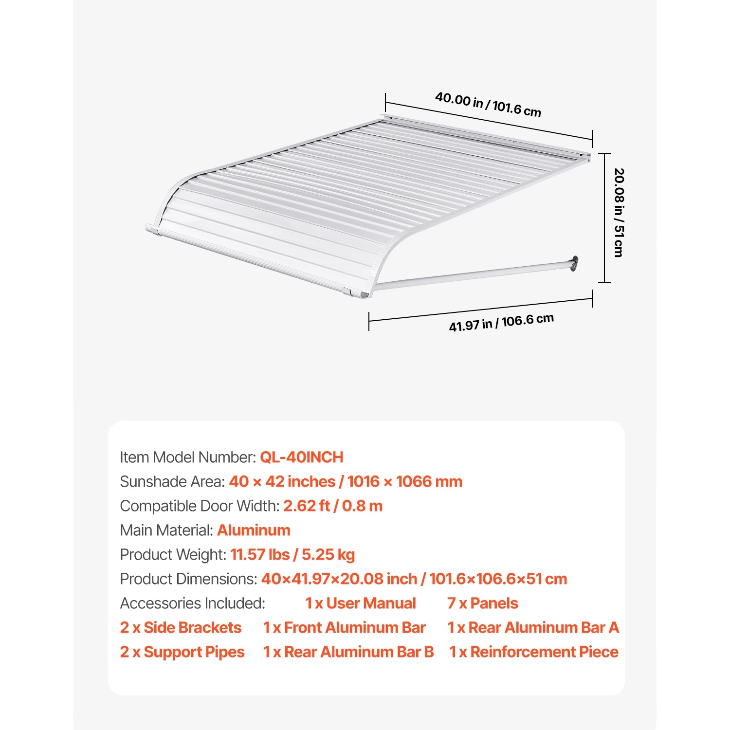 Markisen, Langlebiges Aluminium, Effiziente Wasserableitung, 40zoll