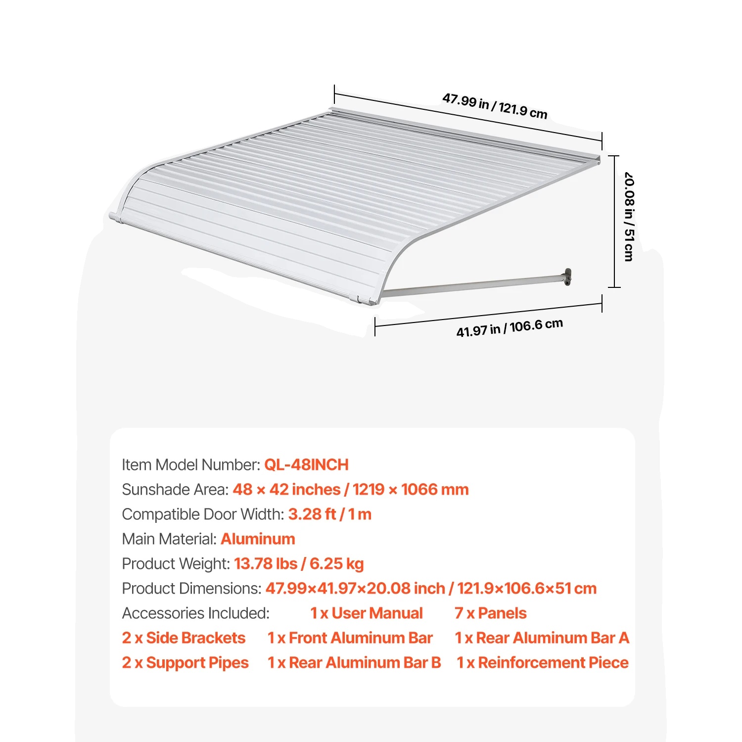 Markisen, Langlebiges Aluminium, Effiziente Wasserableitung, 48zoll