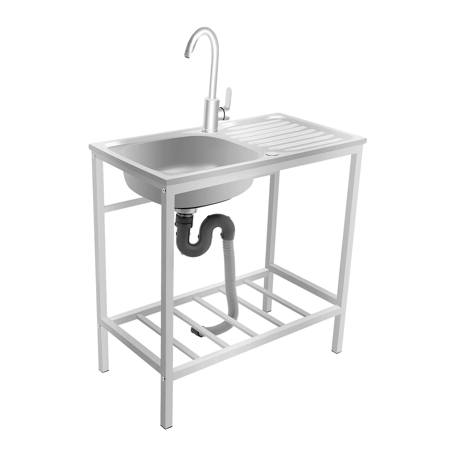 Edelstahlspüle, Drehbarer Wasserhahn, Untere Ablage, Silber