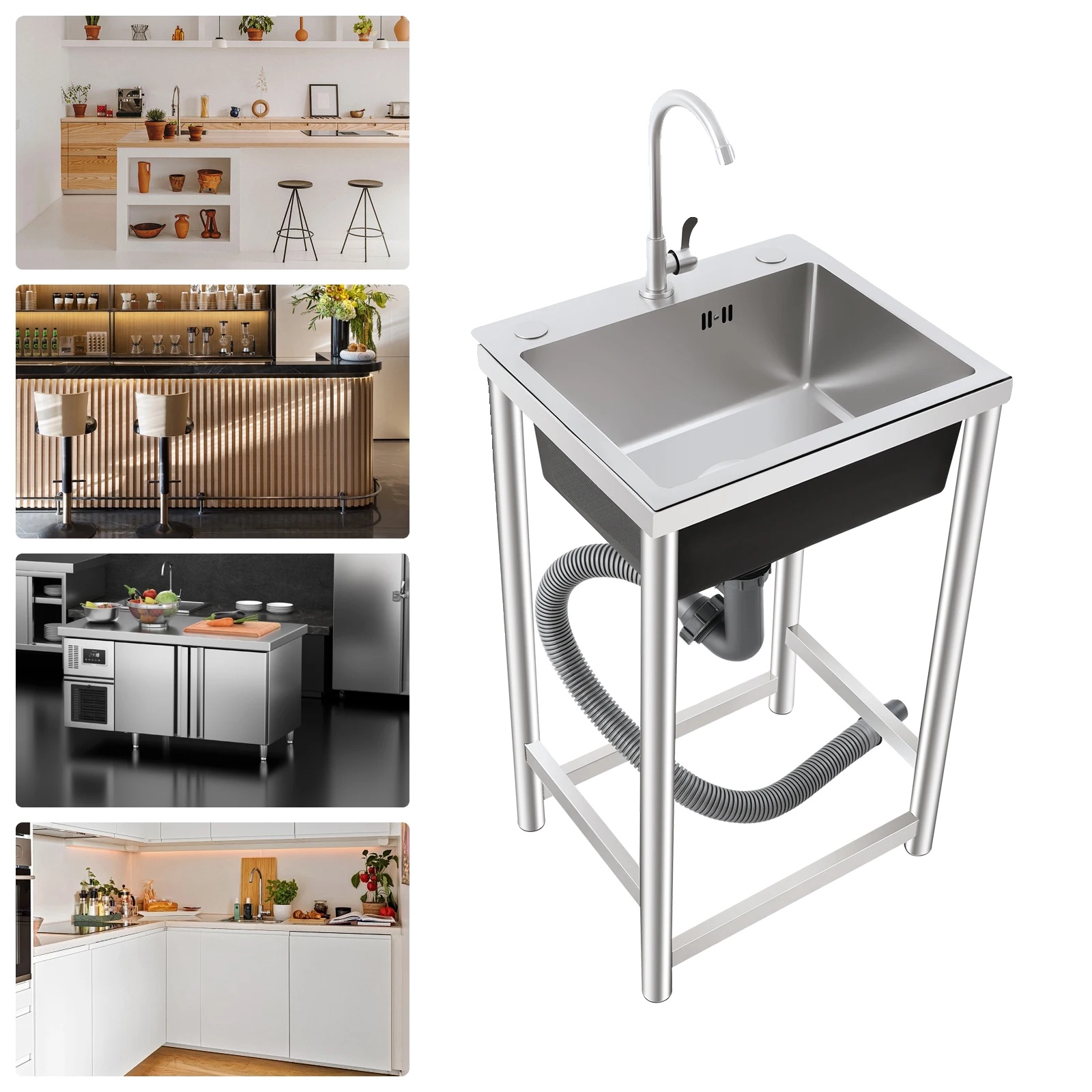 Utility Sink, Edelstahl, Freistehendes Design, Silber