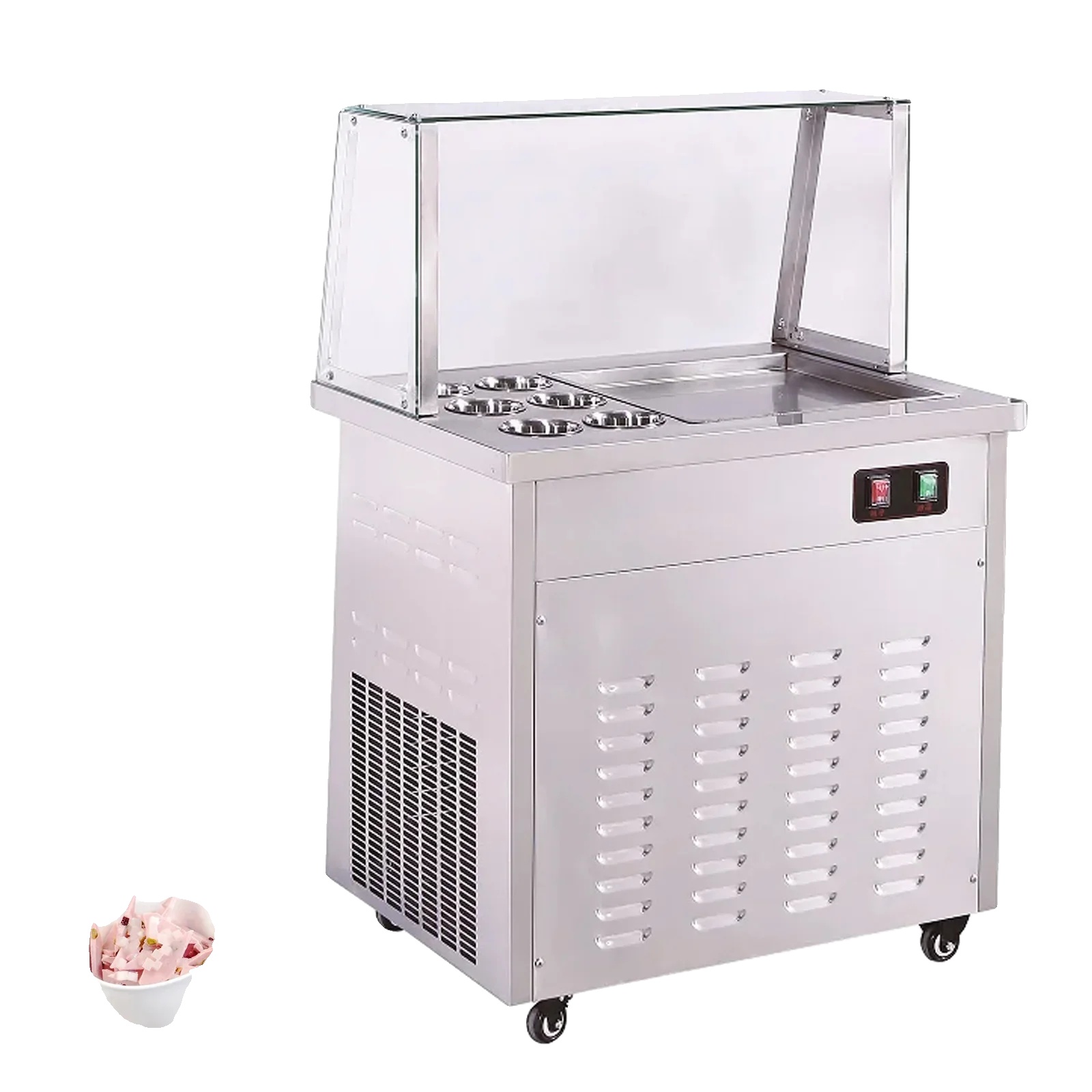 Frittierte Eiscreme-maschine, 1000w Leistung, 220v Spannung, 304 Edelstahlmaterial, Produktionskapazität 10-15l/h, U-förmiges Kupfer-kühlsystem