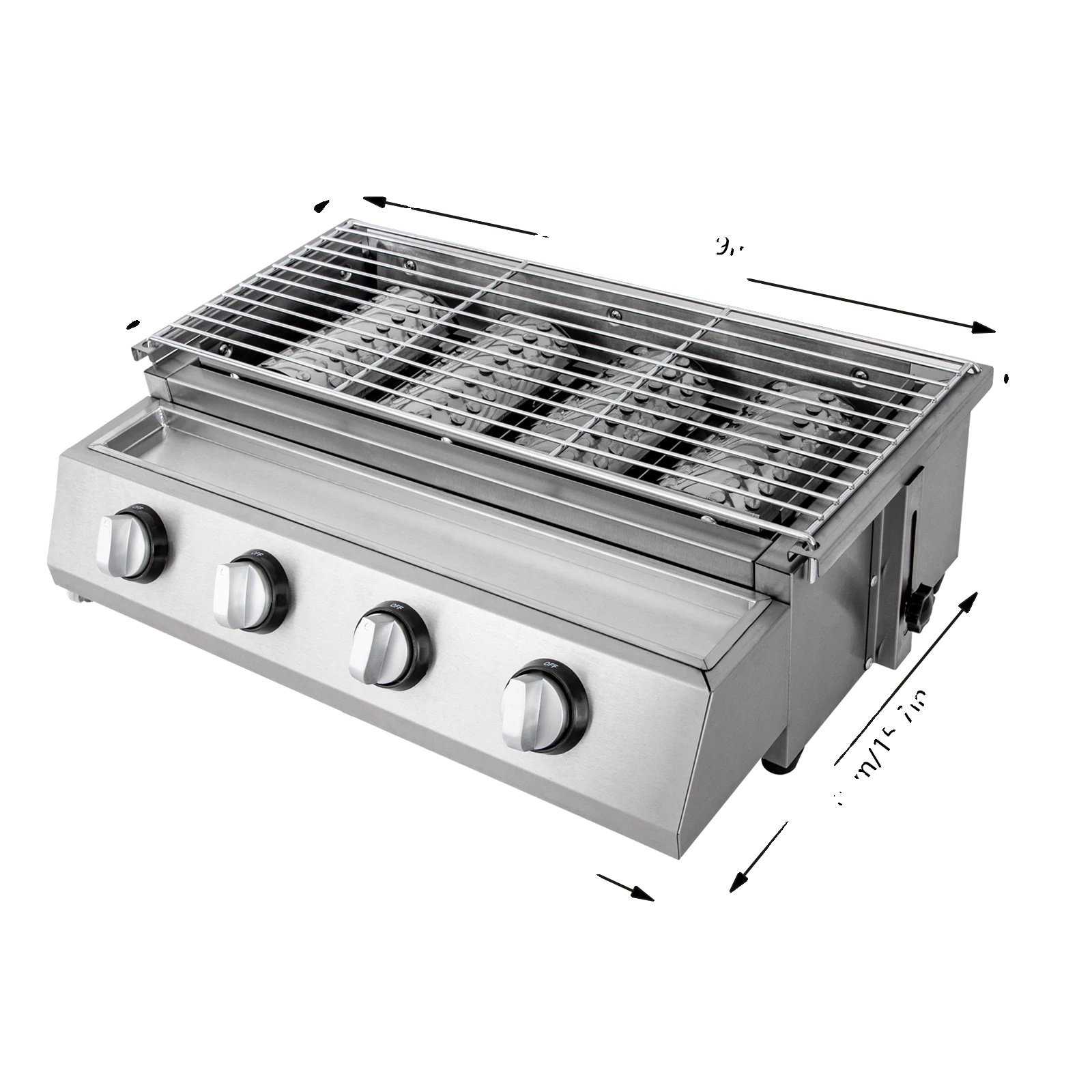 Rauchfreier Gasgrill, 4 Brenner, Höhenverstellbar, Helles Silber