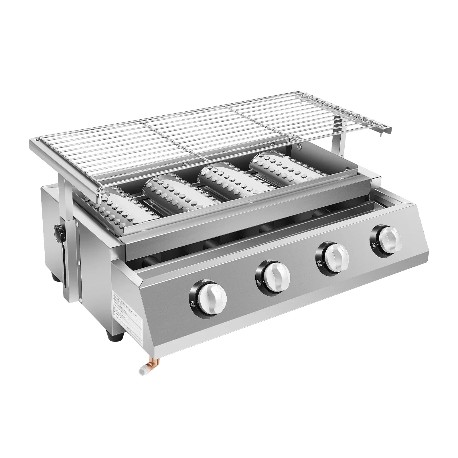 Gasgrill, 4 Brenner, Höhenverstellbar, Silber