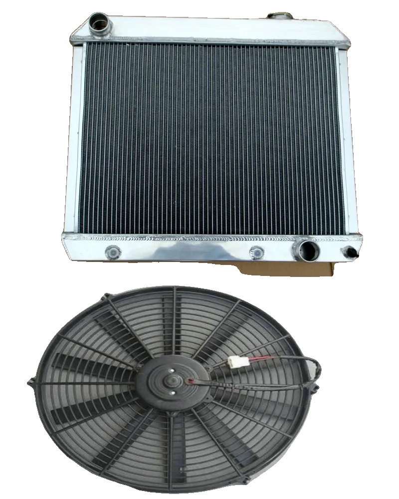 Aluminiumkühler, 3-reihiges Kern-design, Kernabmessungen 17-3/8" X 25", Gesamtmaße 22" X 25", Oberer Anschluss 1 1/2", Unterer Ausgang 1 3/4