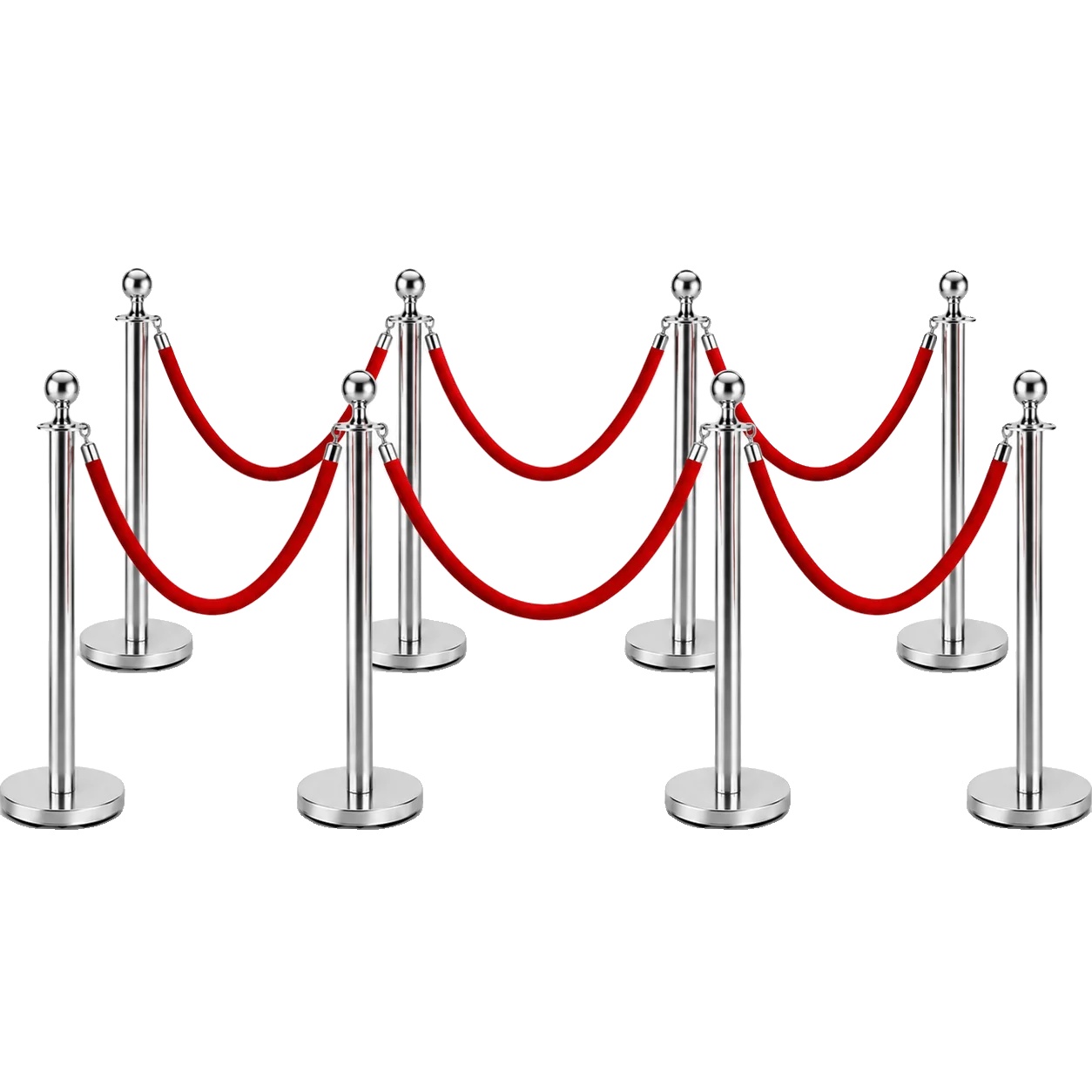 Absperrbarriereset, 8 Pfosten, 6 Seile, Silber