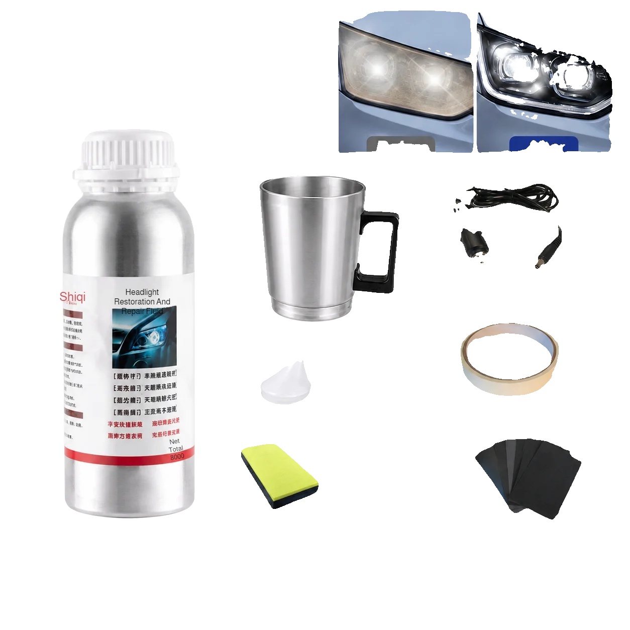 Scheinwerfer-restaurierungsset, Werkzeug Enthalten, Entfernt Oxidation, Silber, 600ml