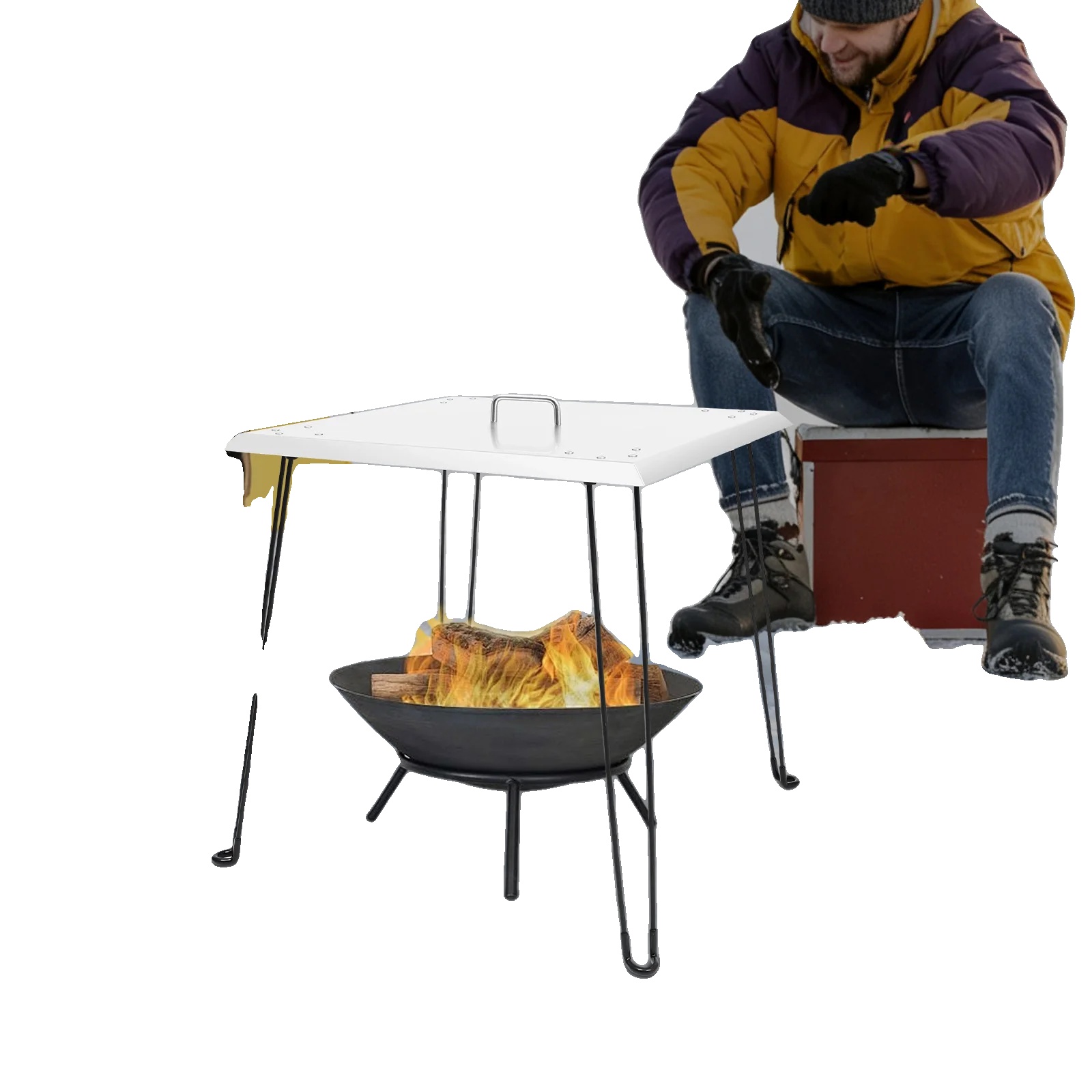 Feuerstelle Wärmeabweiser, Edelstahl, 61 X 61 X 61 Cm, Quadratische Form, 6,5 Kg Gewicht, Faltbares Design