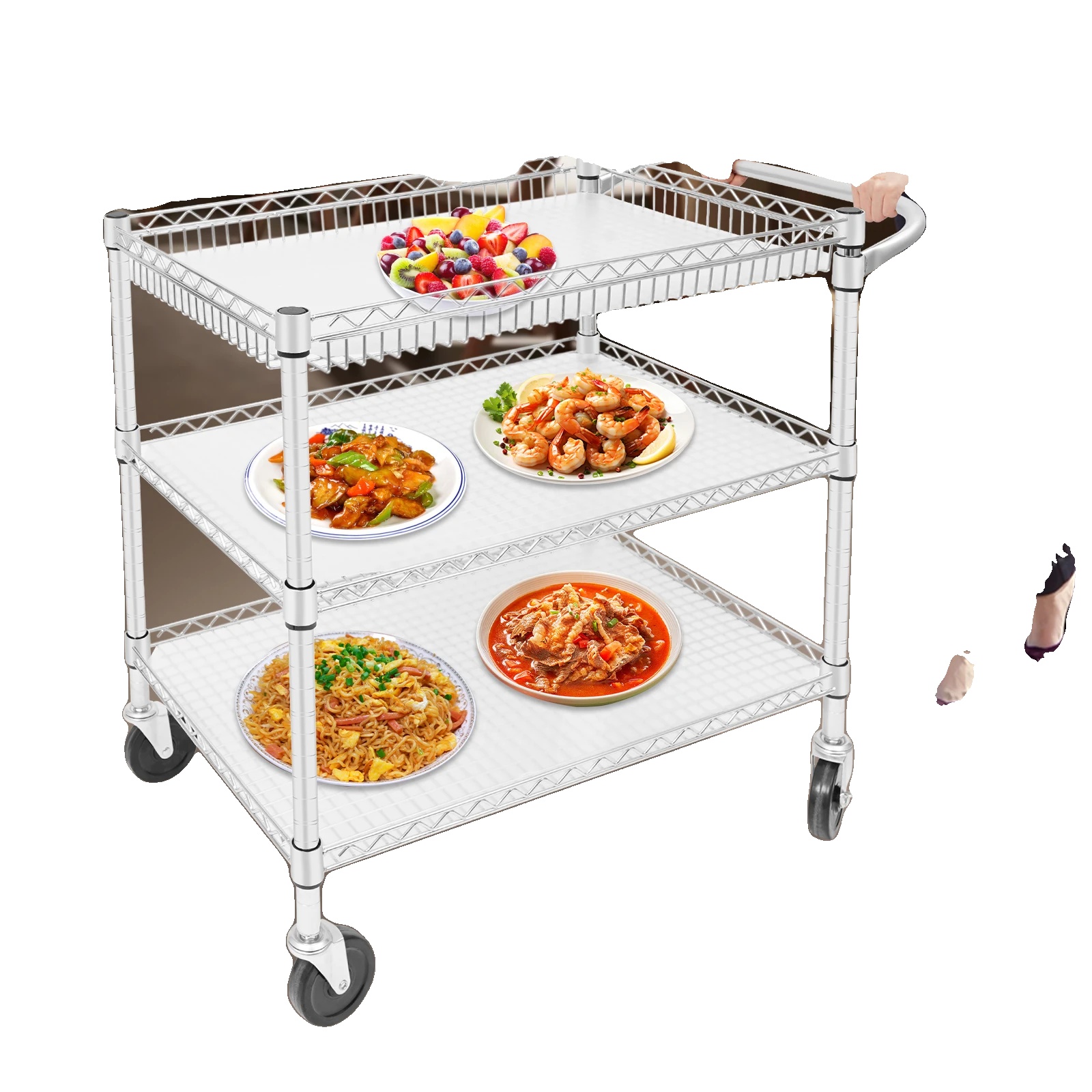 Servierwagen, Kohlenstoffstahl, 3 Etagen, Tragfähigkeit 150 Kg Pro Etage, Abmessungen 76x46x82,6 Cm, 4 Universalräder