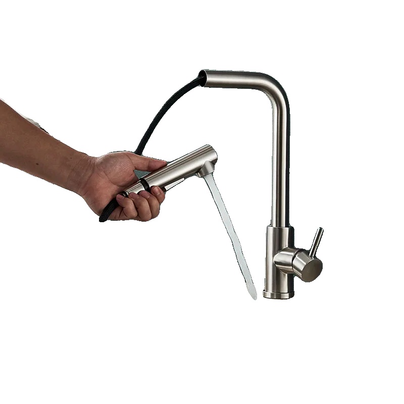 Küchenarmatur, Ausziehbare Sprühfunktion, 360° Drehung, Gebürstetes Nickel