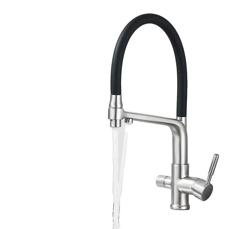 Küchenarmatur, Flexibler Auslauf, Dual-handle-steuerung, Bürstetes Nickel
