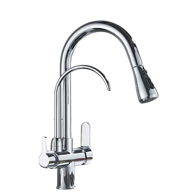 Wasserhahn, Ausziehbare Sprühdüse, Doppelgriff, Chrom