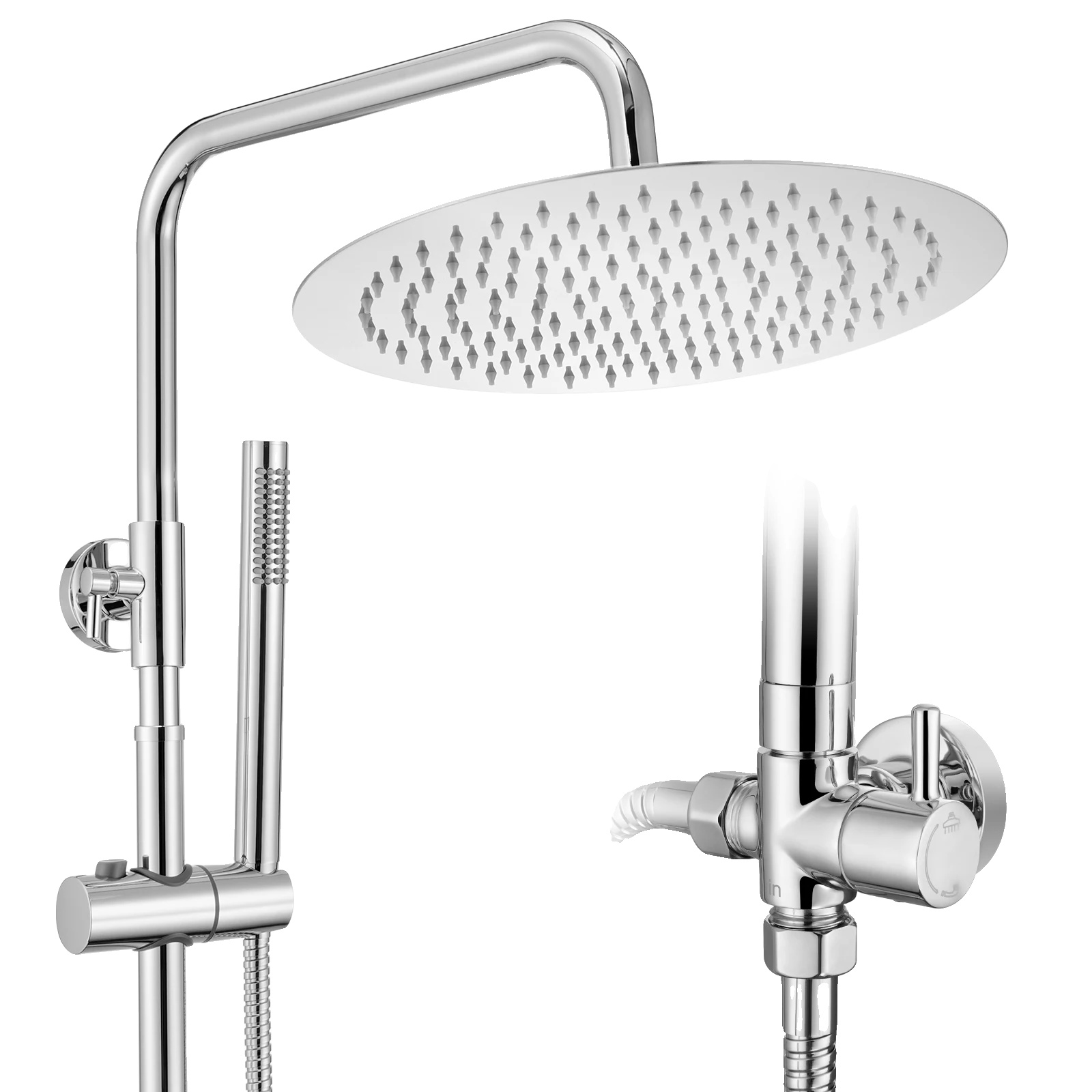 Duschsäule, Teleskopische Höhenverstellung, Regenbrause, Rund - 12 Zoll Kopfbrause