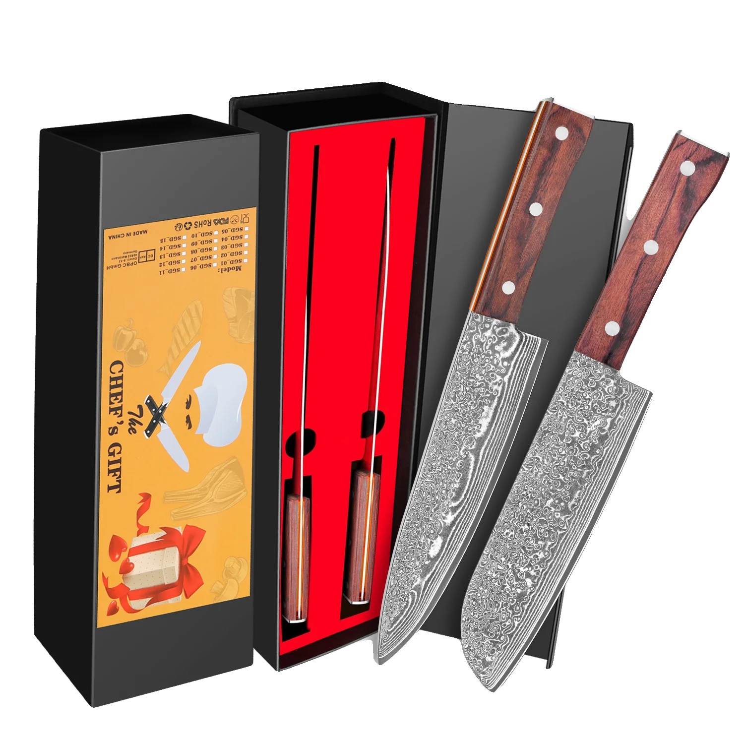 Küchenmesser Set, Damaststahl, Koch- Und Santokumesser, 2-teiliges Set