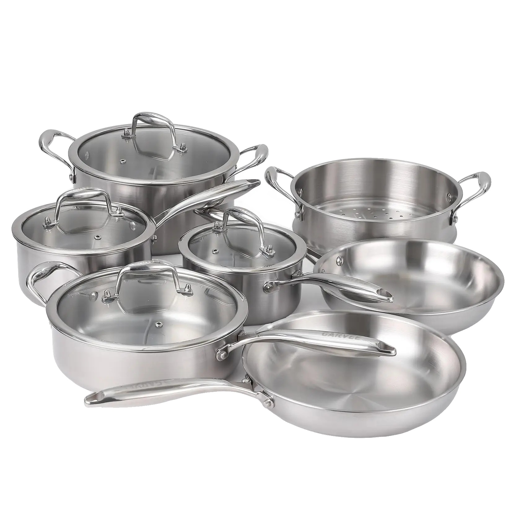 Kochgeschirrset, 11-teilig, Induktionskompatibel, 3-lagiger Edelstahl, Silber