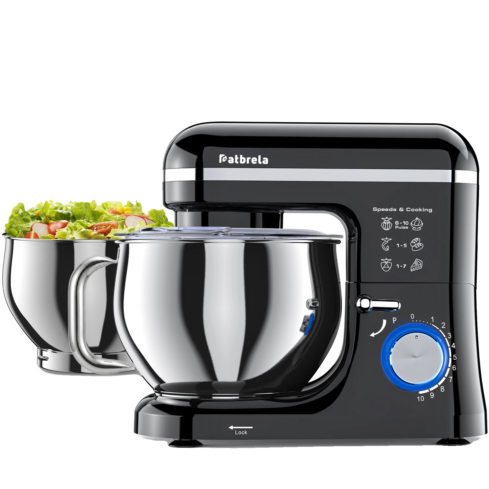 Standmixer, 10 Geschwindigkeitsstufen, Edelstahlschüssel, 5l+3,3l