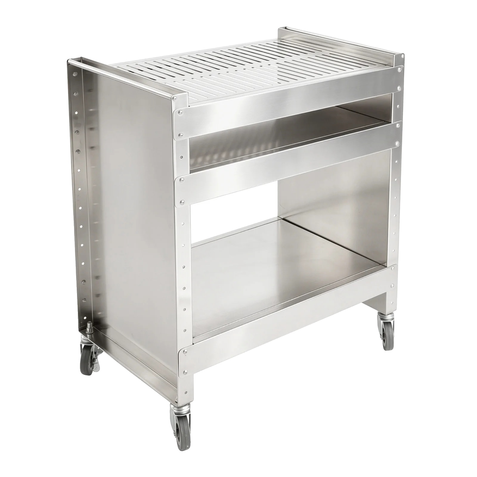 Grillwagen, 3-stufiges Design, 30 Kg Tragfähigkeit, Mobil Mit 4 Rädern, Höhenverstellbare Regale, Edelstahlkonstruktion