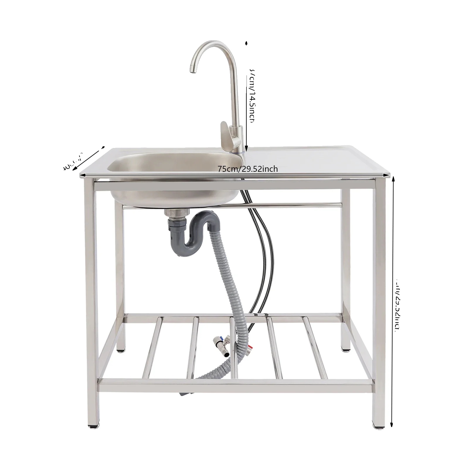 Außenküchenspüle, Edelstahl, Freistehendes Design, Silber