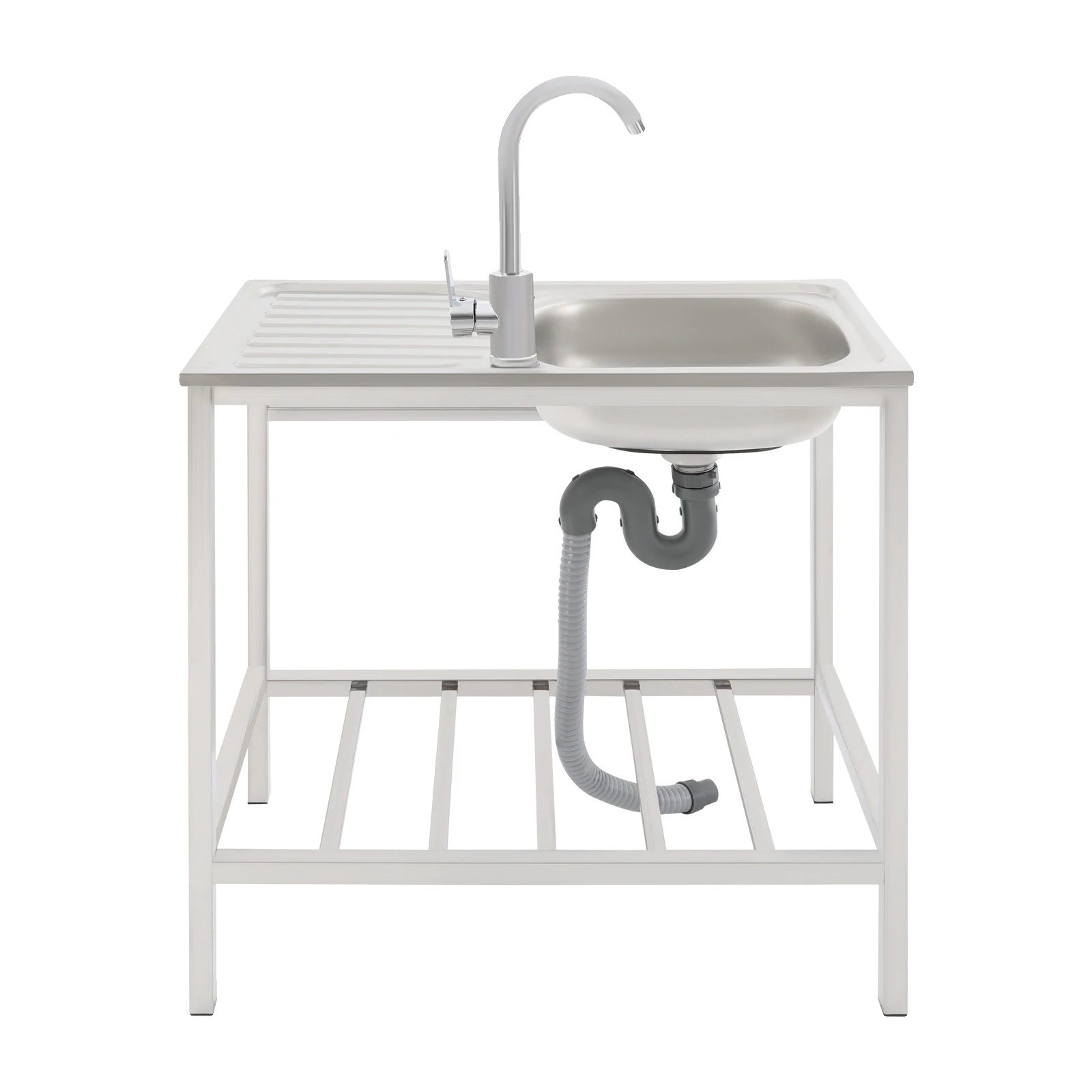 Küchenspüle, Drehbarer Wasserhahn, Freistehendes Design, Silber