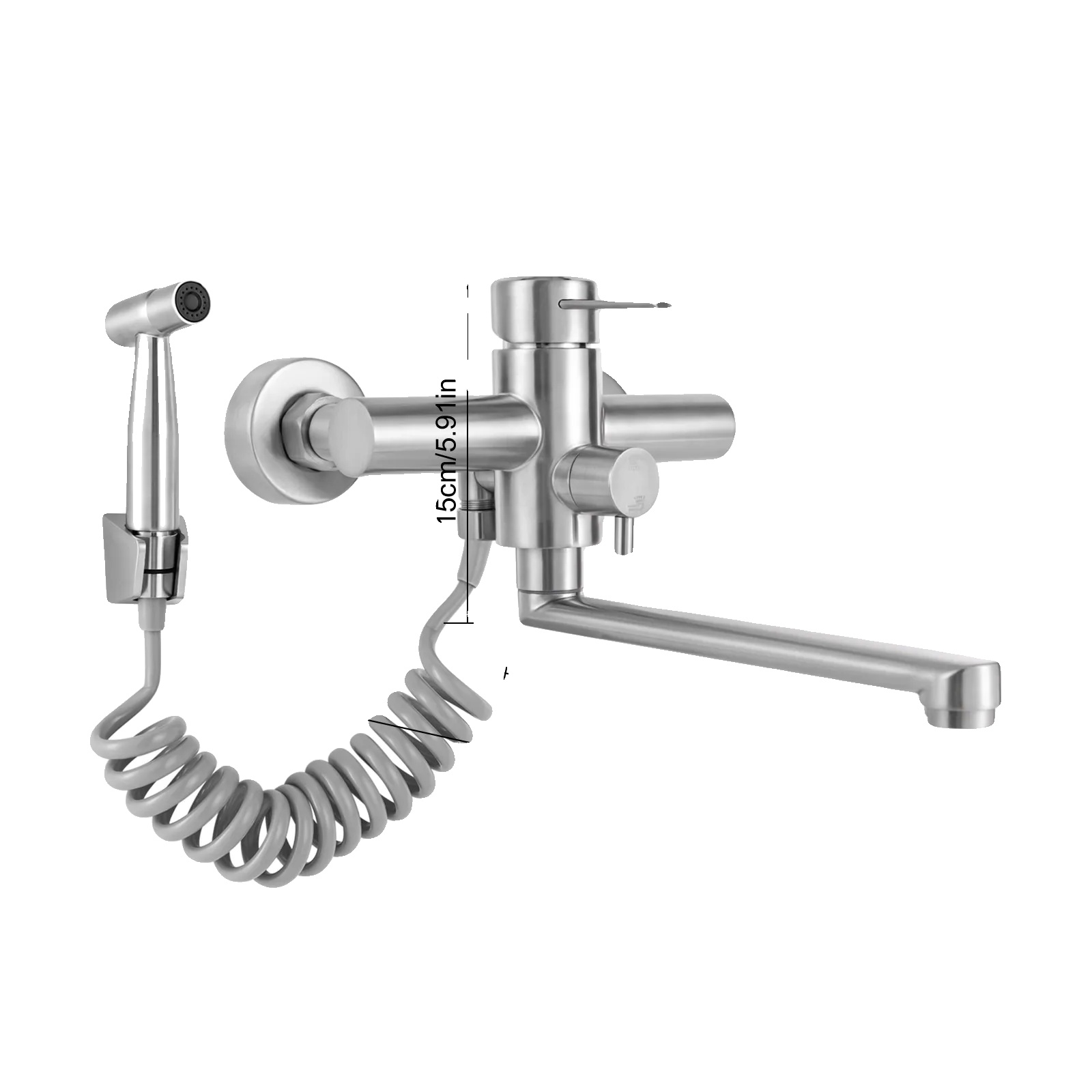 Küchenarmatur, Wandmontage, 360° Schwenkbarer Auslauf, Silber