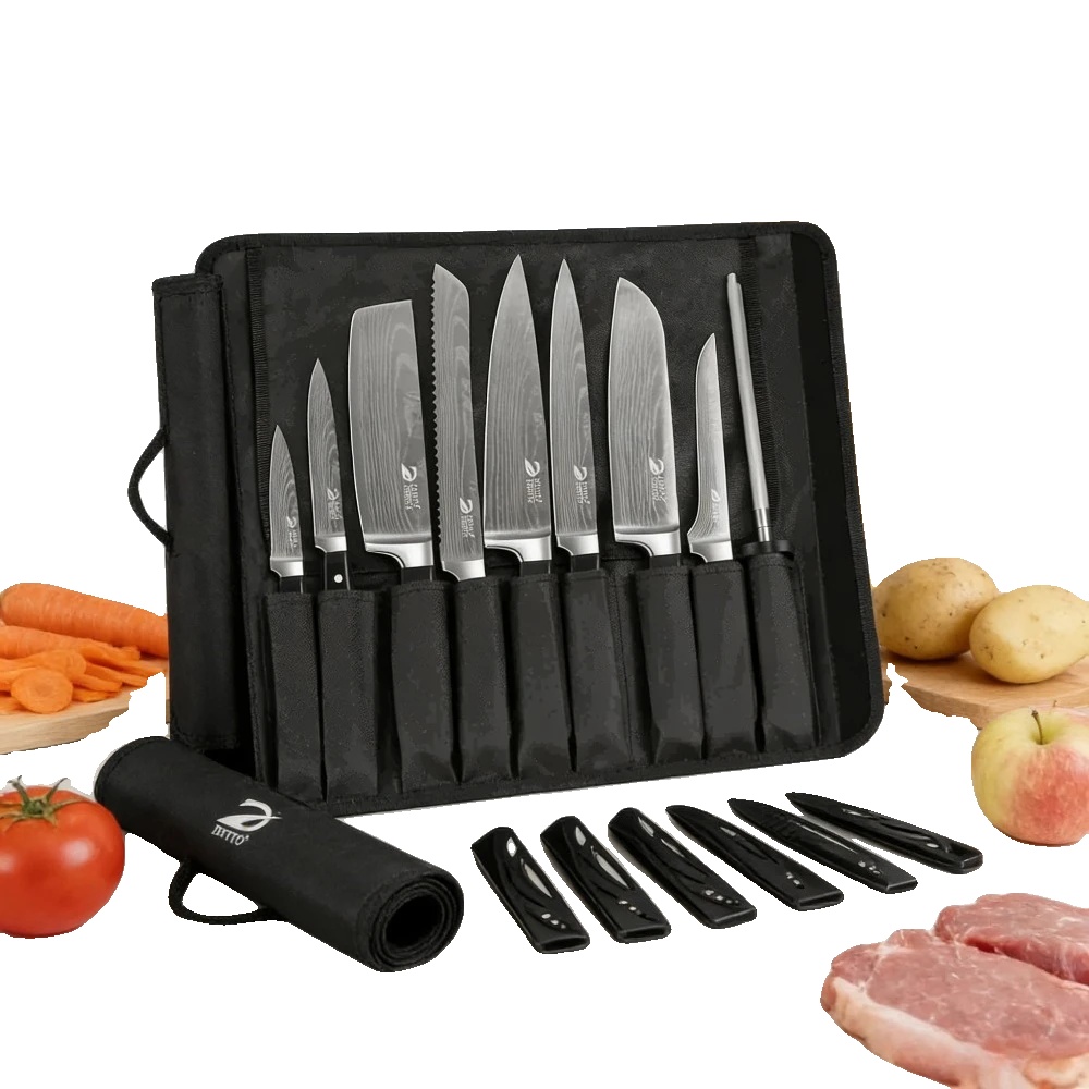 Küchenmesser Set, Edelstahl, Klingenlänge 20cm, Klingenwinkel 60°, Griff Länge 13,5cm, Multifunktionale Kochanwendung