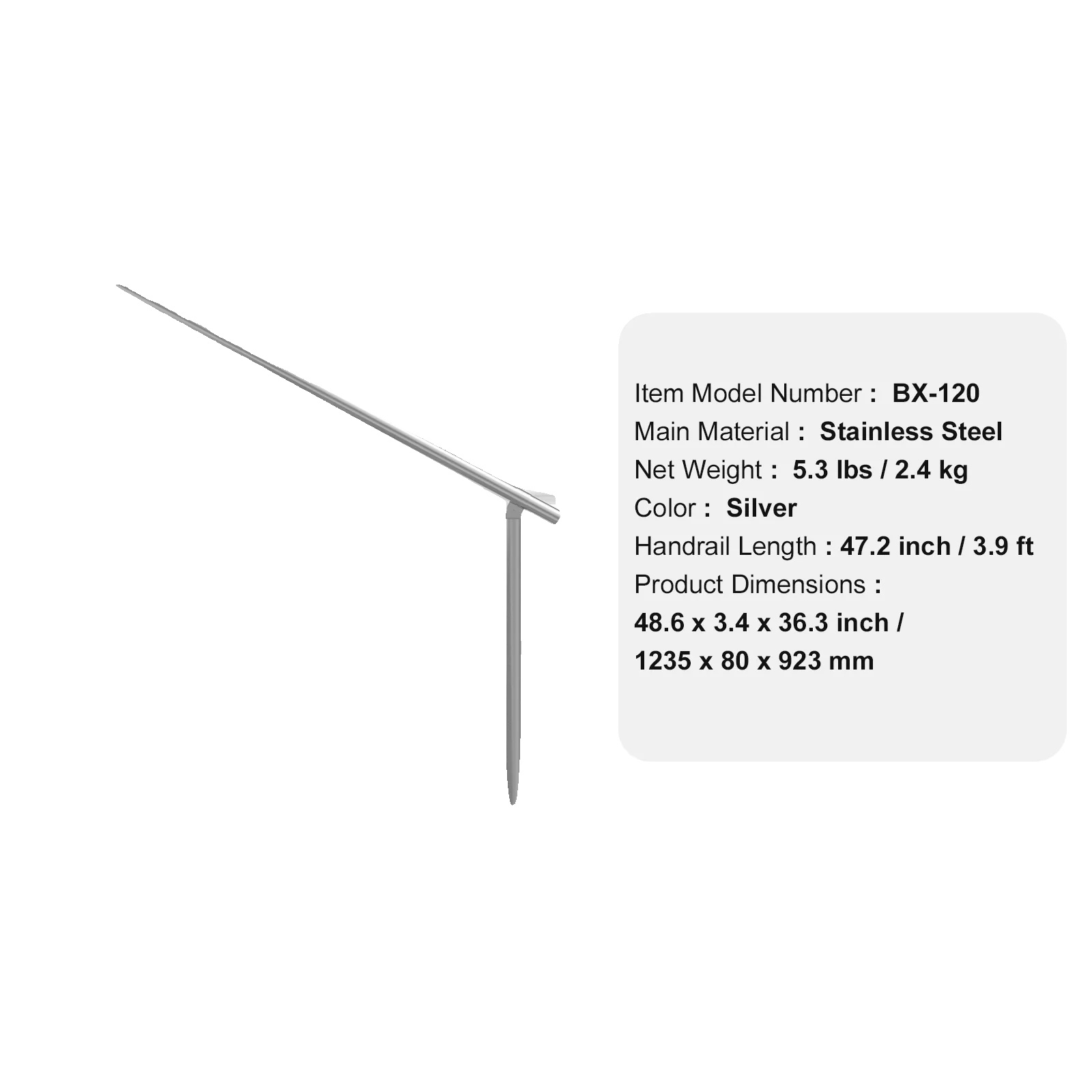 Geländer Für Außentreppen, Verstellbare Winkel, Robustes Installationsset, 120cm