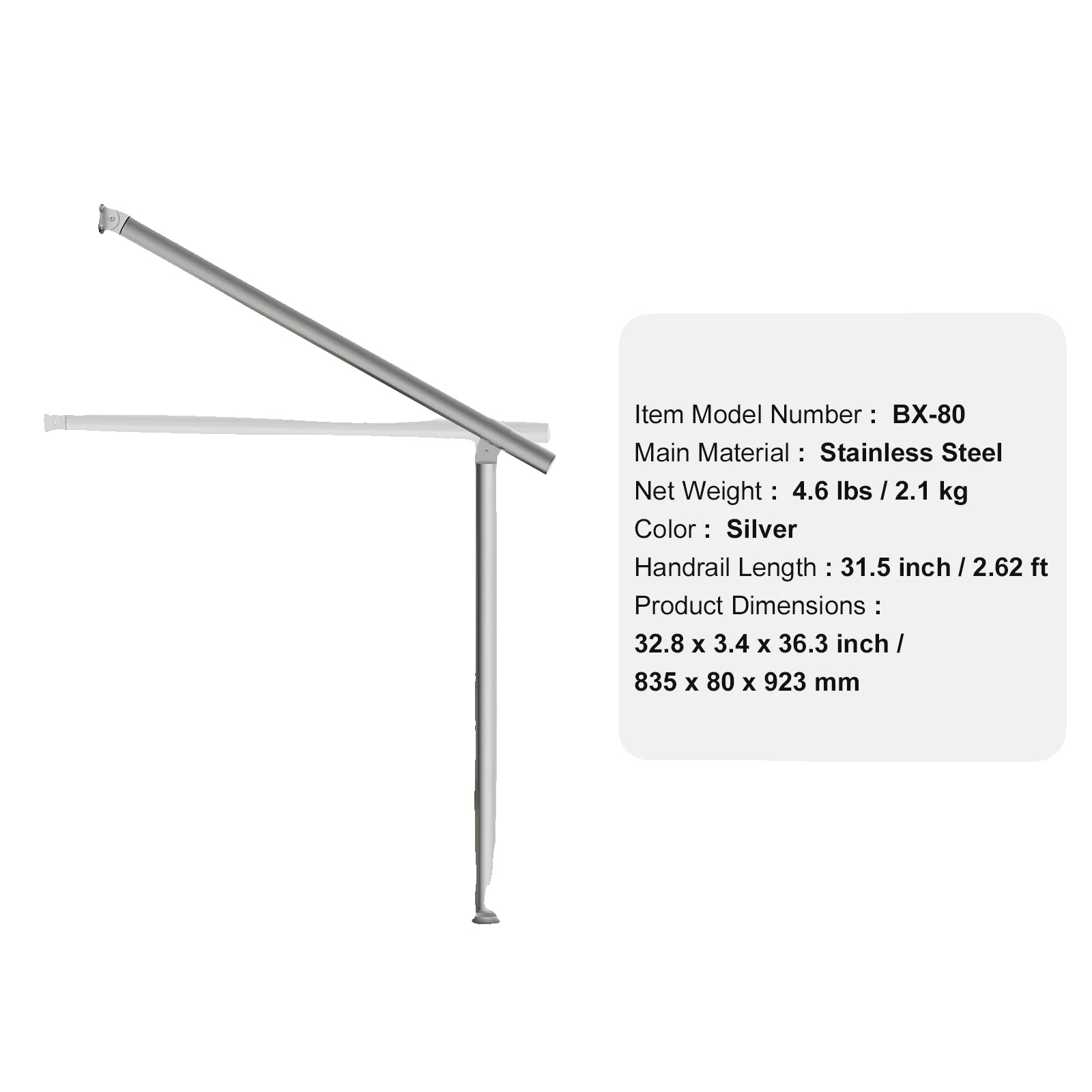 Geländer Für Außentreppen, Verstellbare Winkel, Robustes Installationsset, 80cm