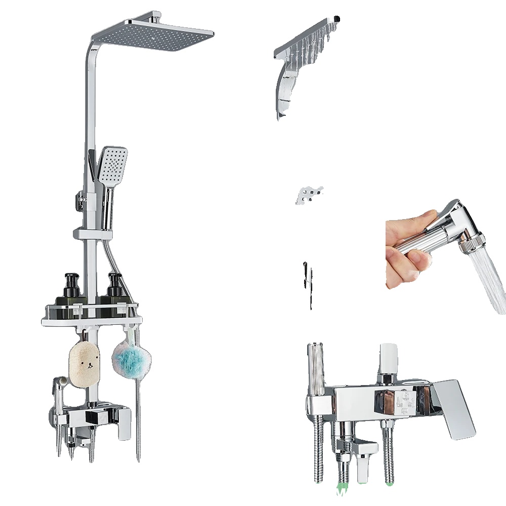 Duscharmatur Set, Multifunktionales Design, Wandmontage, Chrom C Mit Bidet