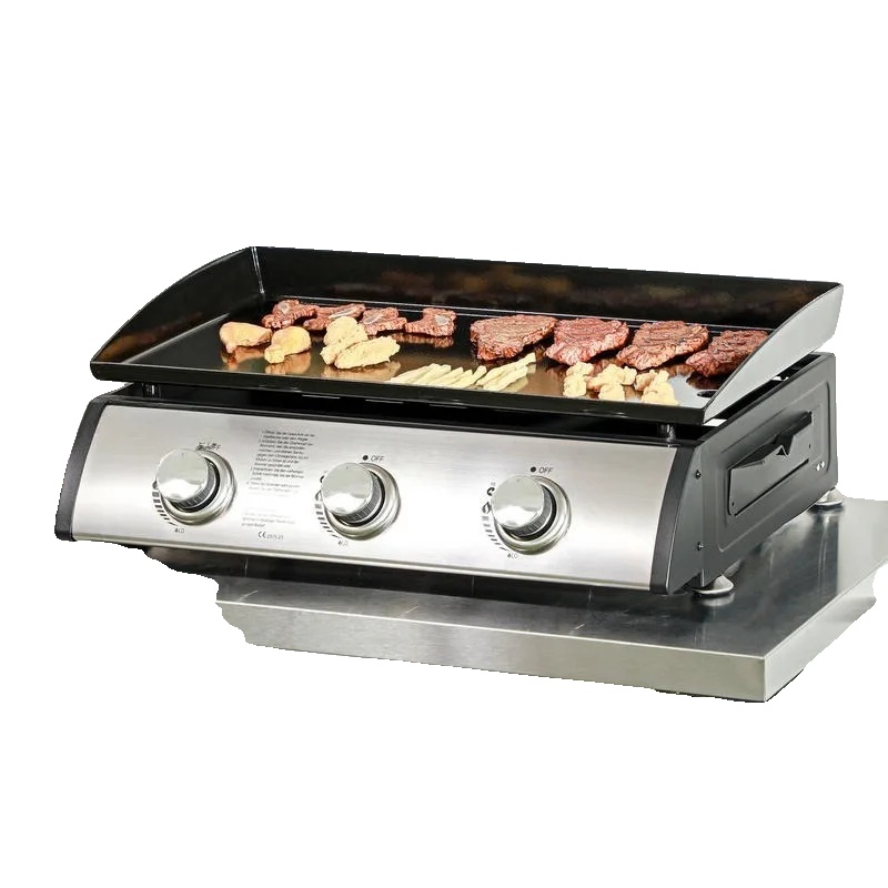 Gasgrill, Emaillierter Stahl, 3 Brenner, 63 × 47 × 25 Cm, Deckel Zur Wärmespeicherung, Abnehmbarer Ölauffangbehälter